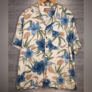 Caribbean Joe Men's L Hawaiian Print Shirt %100 Rayan Flora
